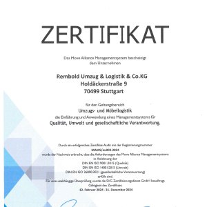 MOVE ALLIANCE Zertifikat 2024